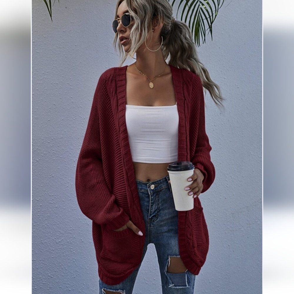 SHEIN LUNE Double Pocket Batwing Sleeve Cardigan Size L - Picture 5 of 12